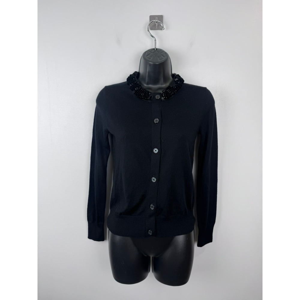 J. Crew Black Sequin Collar Cardigan Sweater Womens XS Button Front Long Sleeve